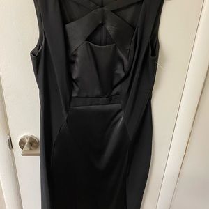 Black satin cocktail dress w/ sexy strappy detail